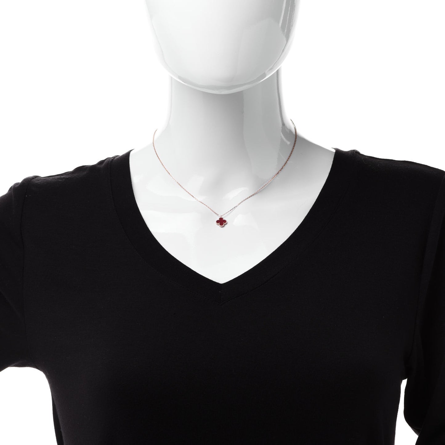 18K Rose Gold Carnelian Sweet Alhambra Pendant Necklace