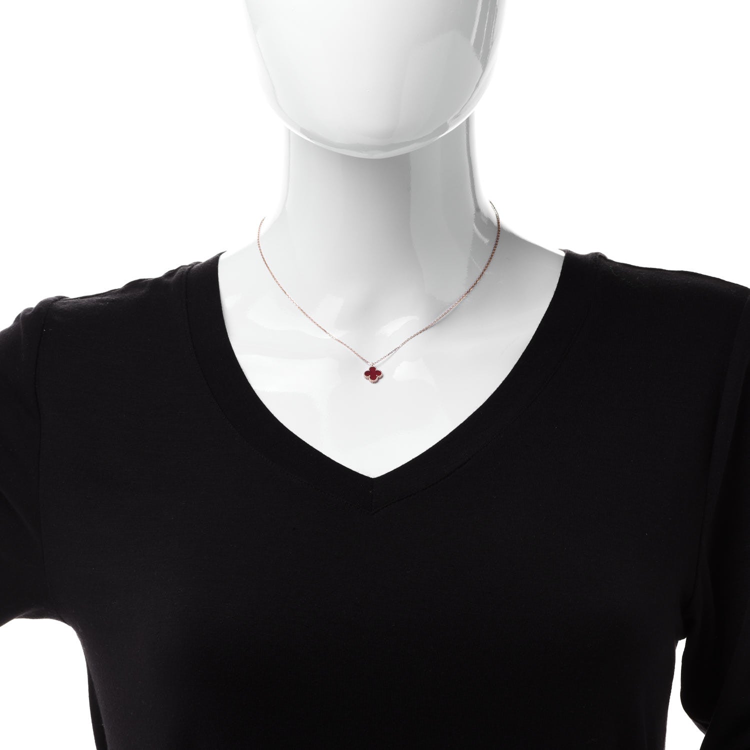 Van Cleef & Arpels 18K Rose Gold Carnelian Sweet Alhambra Pendant Necklace 2 of 7