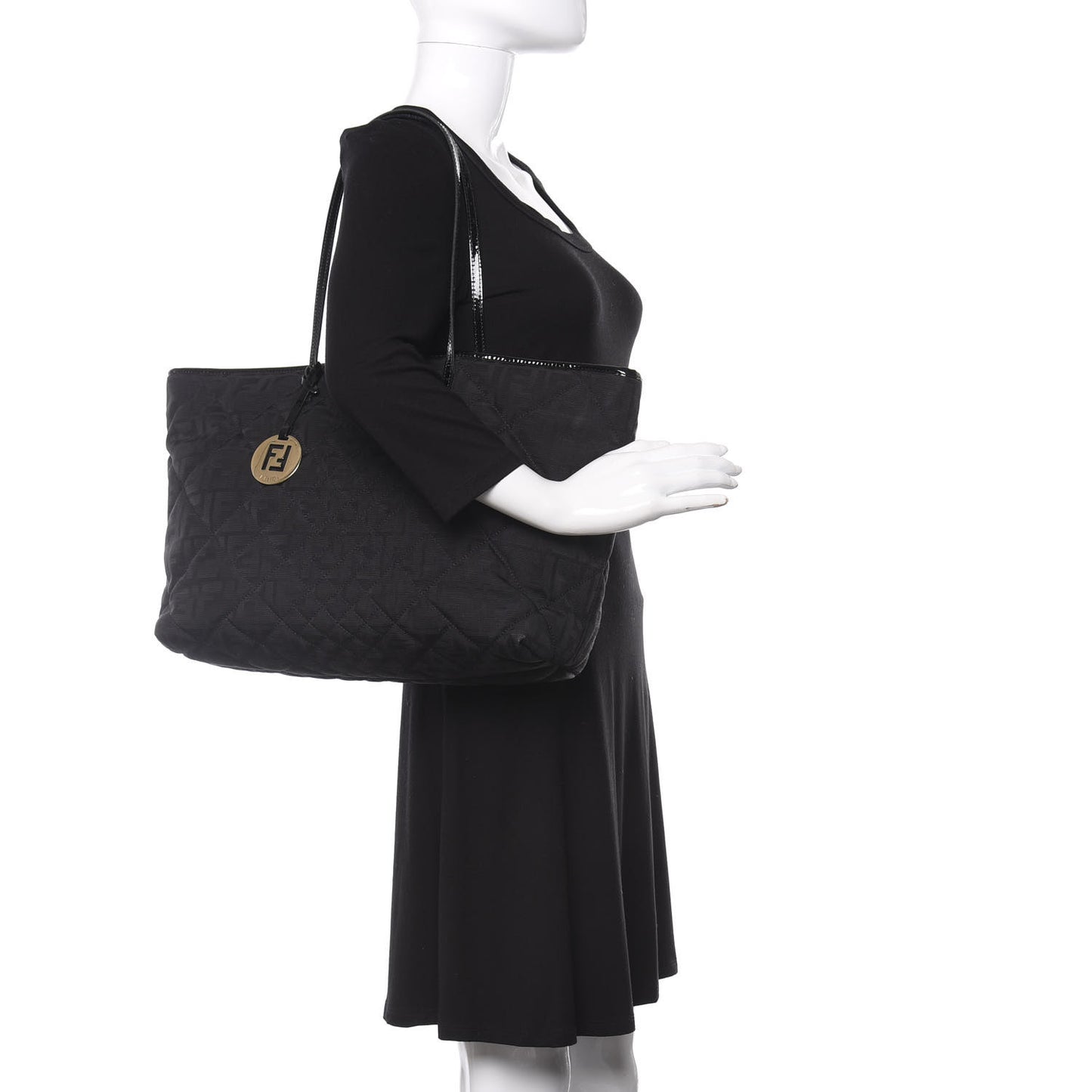 Canvas Quilted FF Roll Tote Black