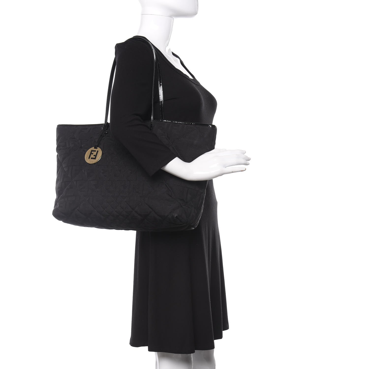 Fendi Canvas Quilted FF Roll Tote Black 2 of 9