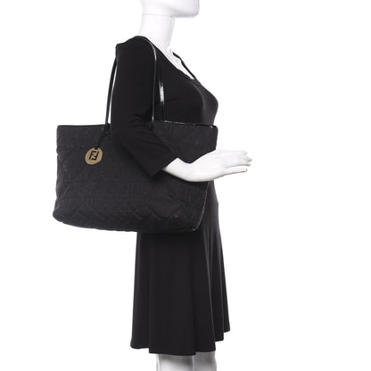 Fendi Canvas Quilted FF Roll Tote Black 2 of 9