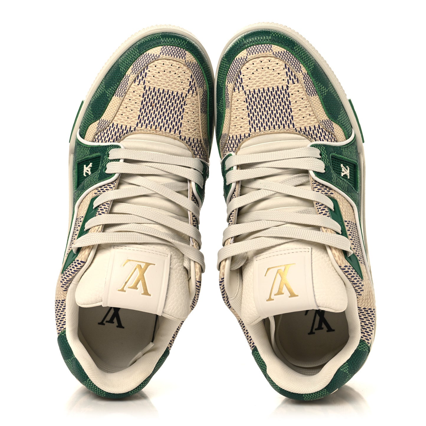 Damier Grained Calfskin Monogram Mens LV Trainer Sneakers 4 Green