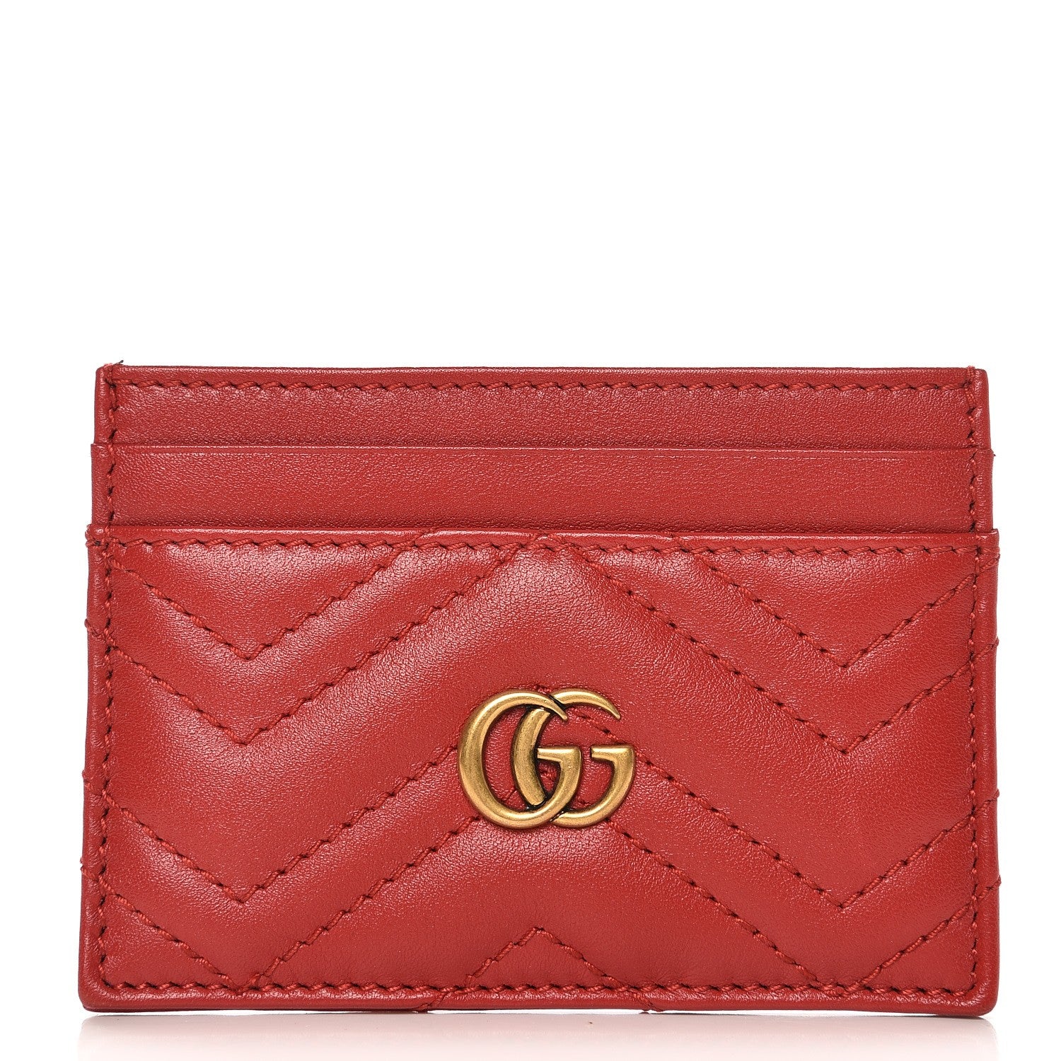 Gucci Calfskin Matelasse GG Marmont Card Holder Hibiscus Red 1 of 8