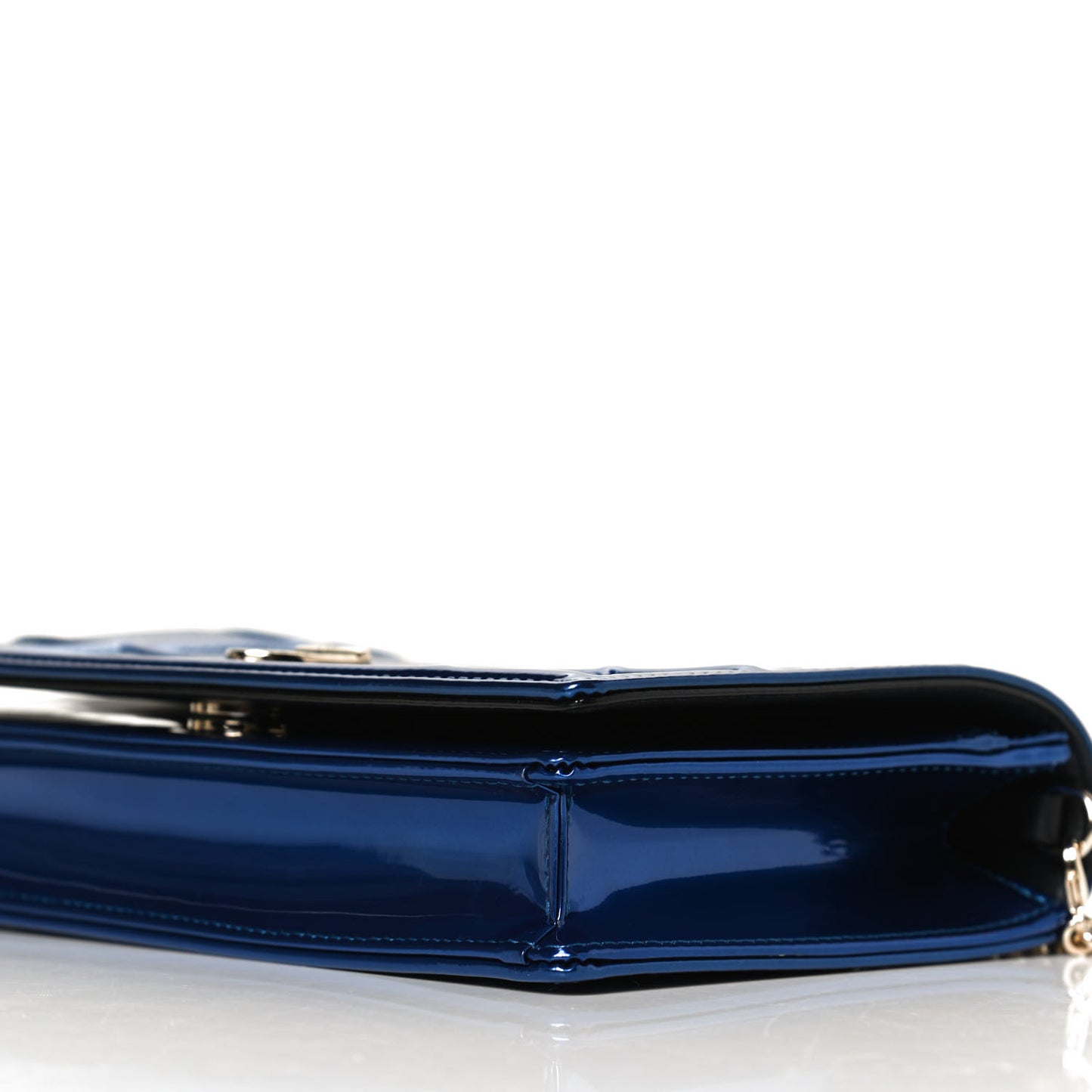 Metallic Patent Micro-Cannage Diorama Wallet on Chain Pouch Mirror Blue