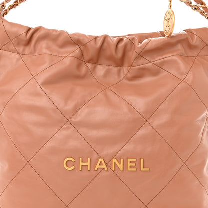 Chanel Shiny Calfskin Quilted Small Chanel 22 Camel 10 of 13