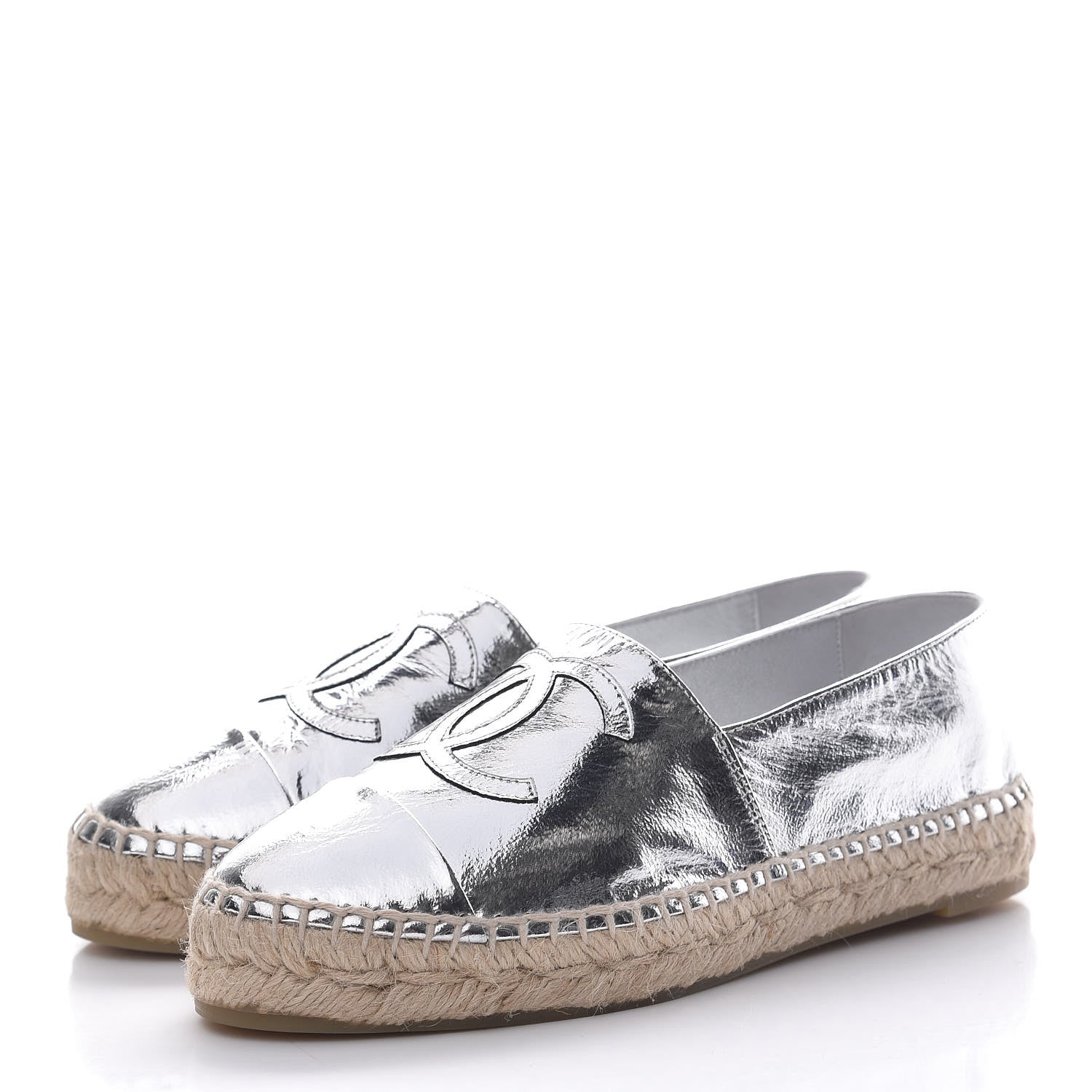 Chanel Laminated Goatskin CC Espadrilles 35 Silver 3 of 11