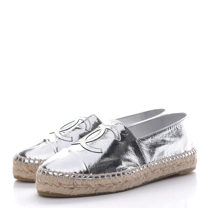 Chanel Laminated Goatskin CC Espadrilles 35 Silver 3 of 11