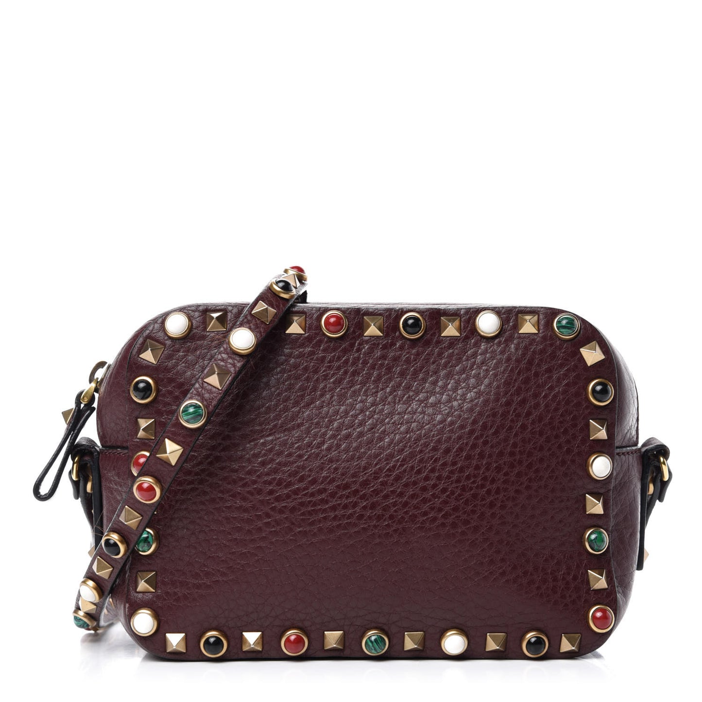 Pebbled Calfskin Rockstud Rolling Camera Bag Rubin