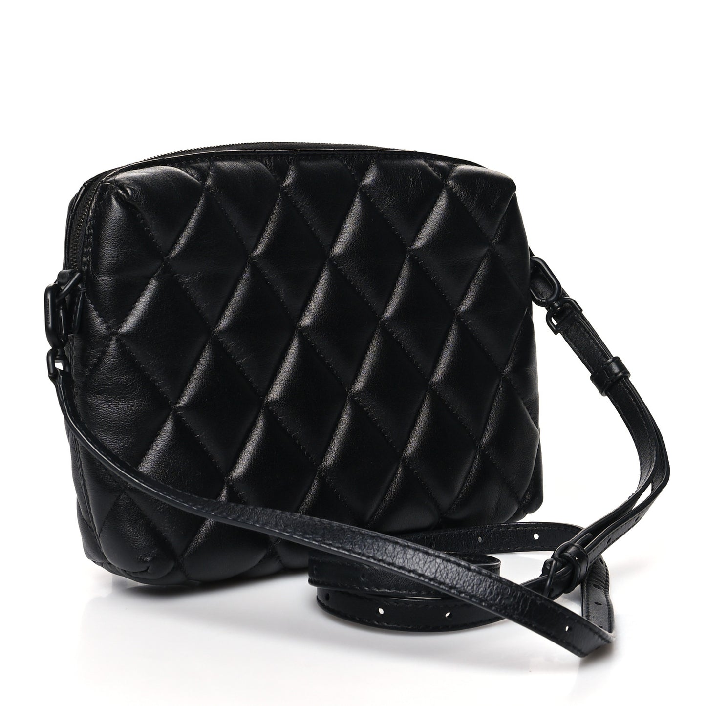 Nappa Calfskin Quilted Touch B Camera Shoulder Bag Black