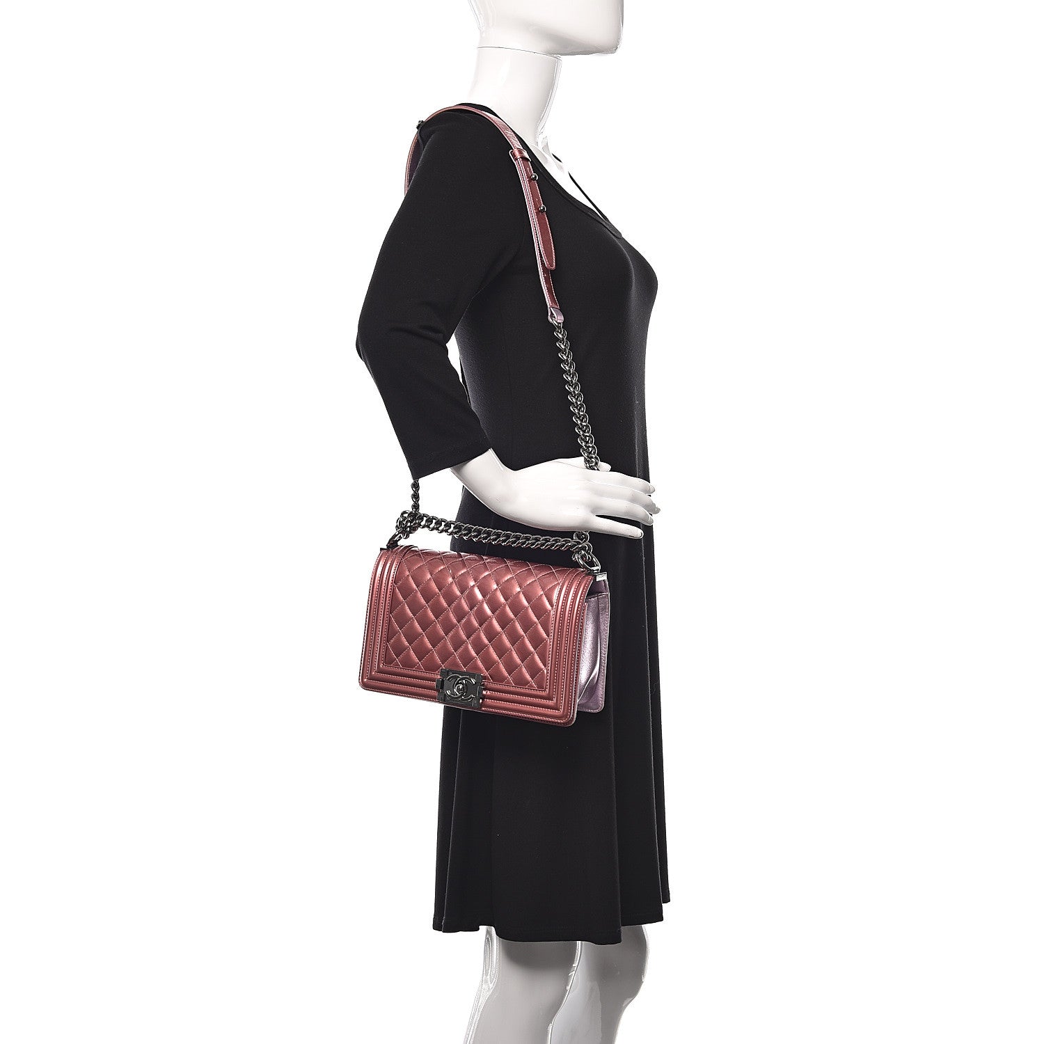 Chanel Metallic Patent Calfskin Quilted Medium Boy Flap Light Pink 2 of 11