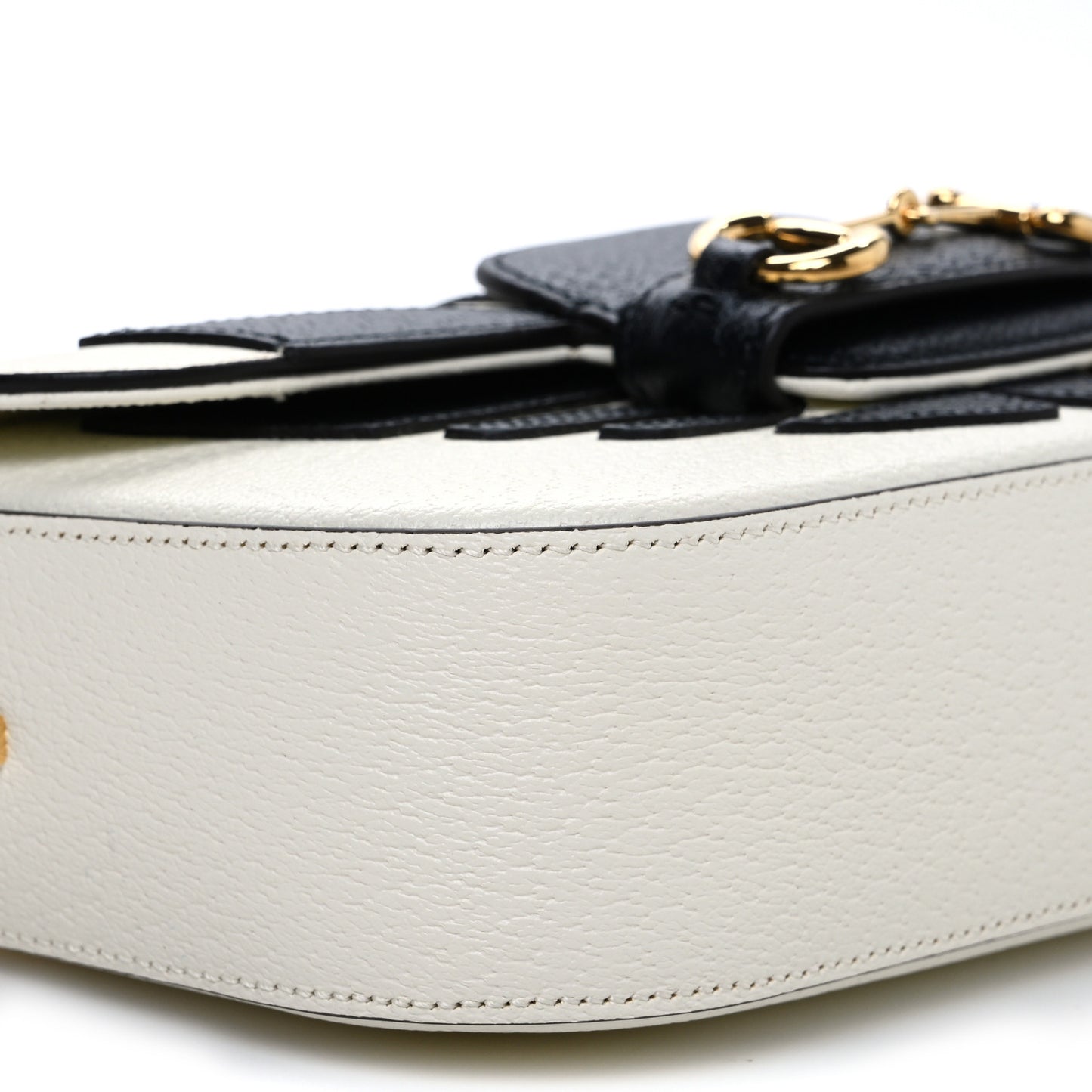 X ADIDAS Textured Dollar Calfskin Web Small Trefoil Horsebit 1955 Shoulder Bag White