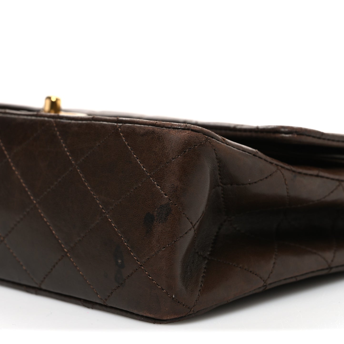 Lambskin Quilted Medium Double Flap Dark Brown