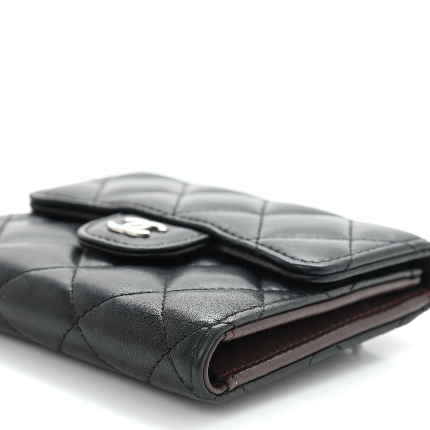 Lambskin Quilted Small Compact Wallet Black