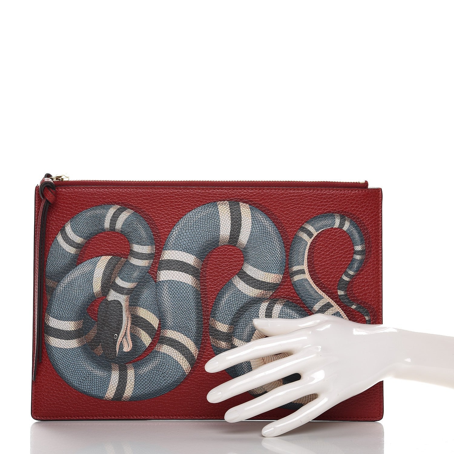 Gucci Pebbled Calfskin Kingsnake Print Clutch Red 2 of 9