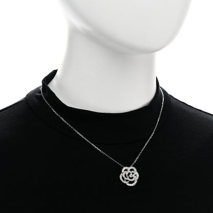 Chanel 18K White Gold Diamond Small Fil De Camelia Pendant Necklace 2 of 8