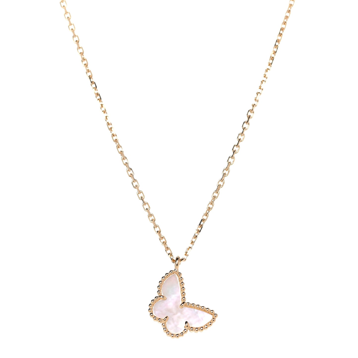 18K Yellow Gold Mother of Pearl Sweet Alhambra Butterfly Pendant Necklace