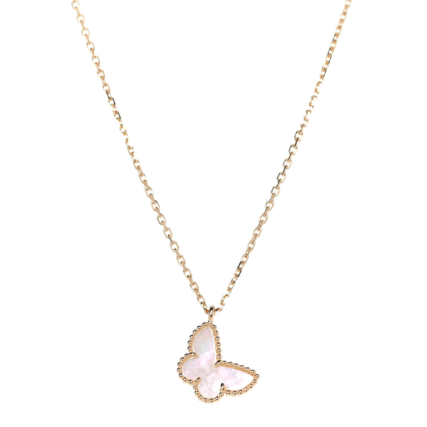 Van Cleef & Arpels 18K Yellow Gold Mother of Pearl Sweet Alhambra Butterfly Pendant Necklace 1 of 8
