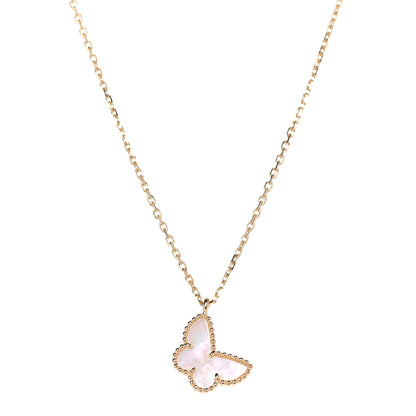 Van Cleef & Arpels 18K Yellow Gold Mother of Pearl Sweet Alhambra Butterfly Pendant Necklace 1 of 8