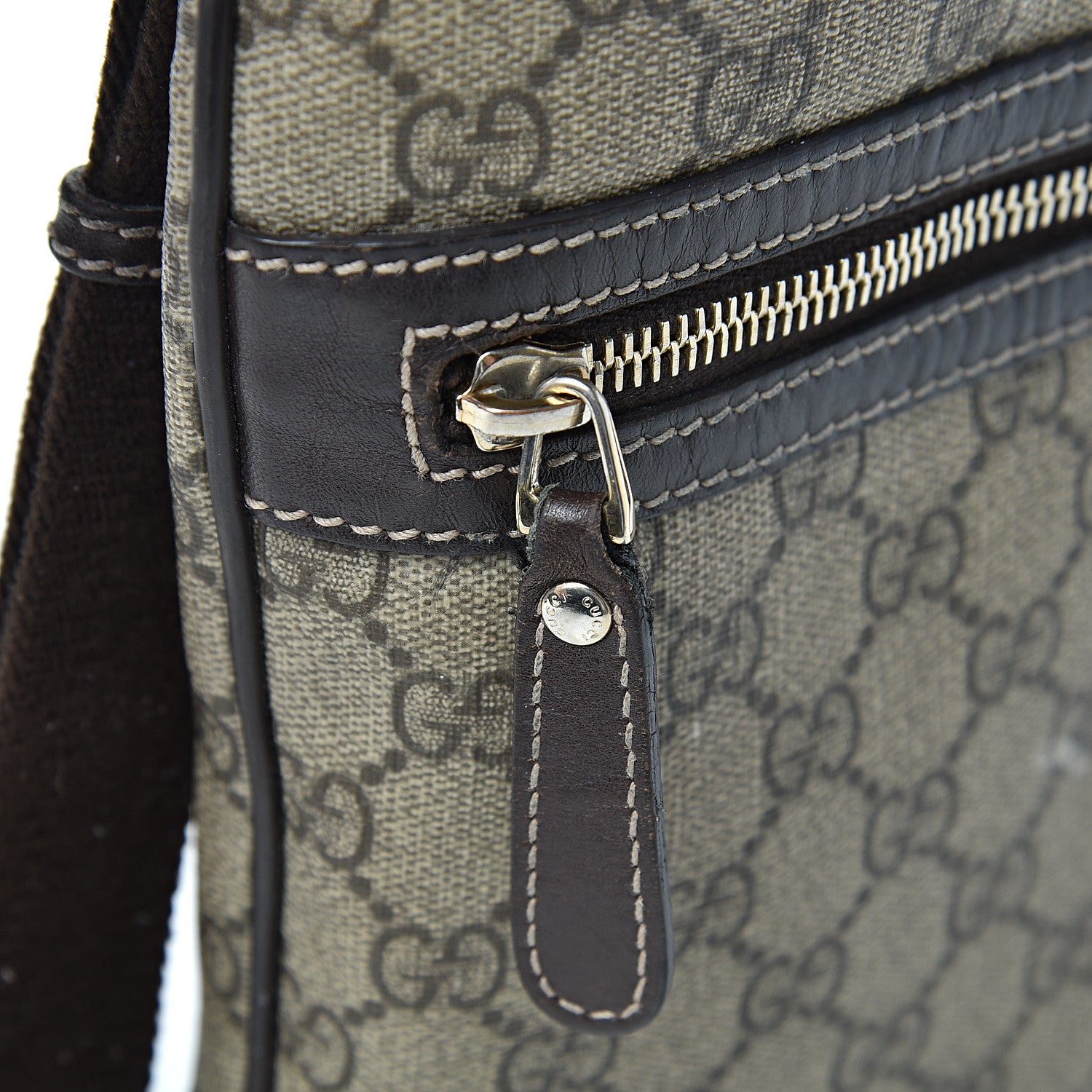 Gucci GG Supreme Monogram Selleria Calfskin Small Flat Side Zip Messenger Bag Beige Ebony Cocoa Dark Chocolate 23 of 23