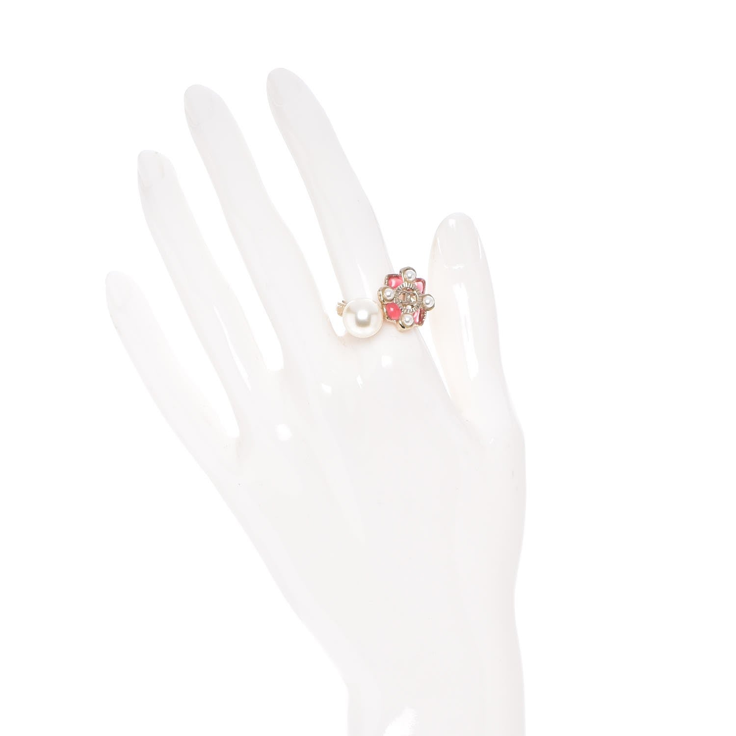 Chanel Gripoix Pearl CC Ring 6.5 Red Gold 2 of 5