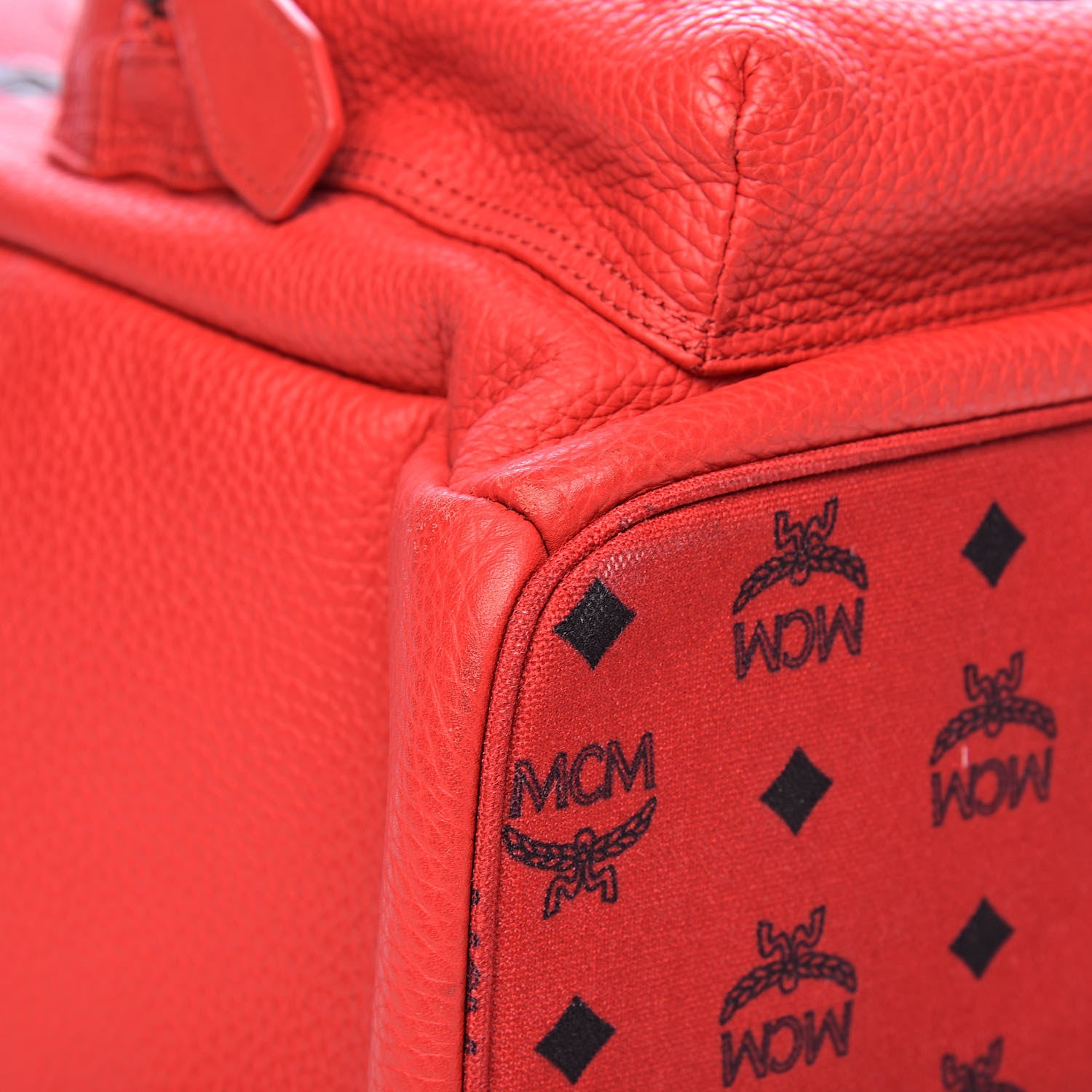 MCM Calfskin Studded Small Logo Backpack Red 7 of 11