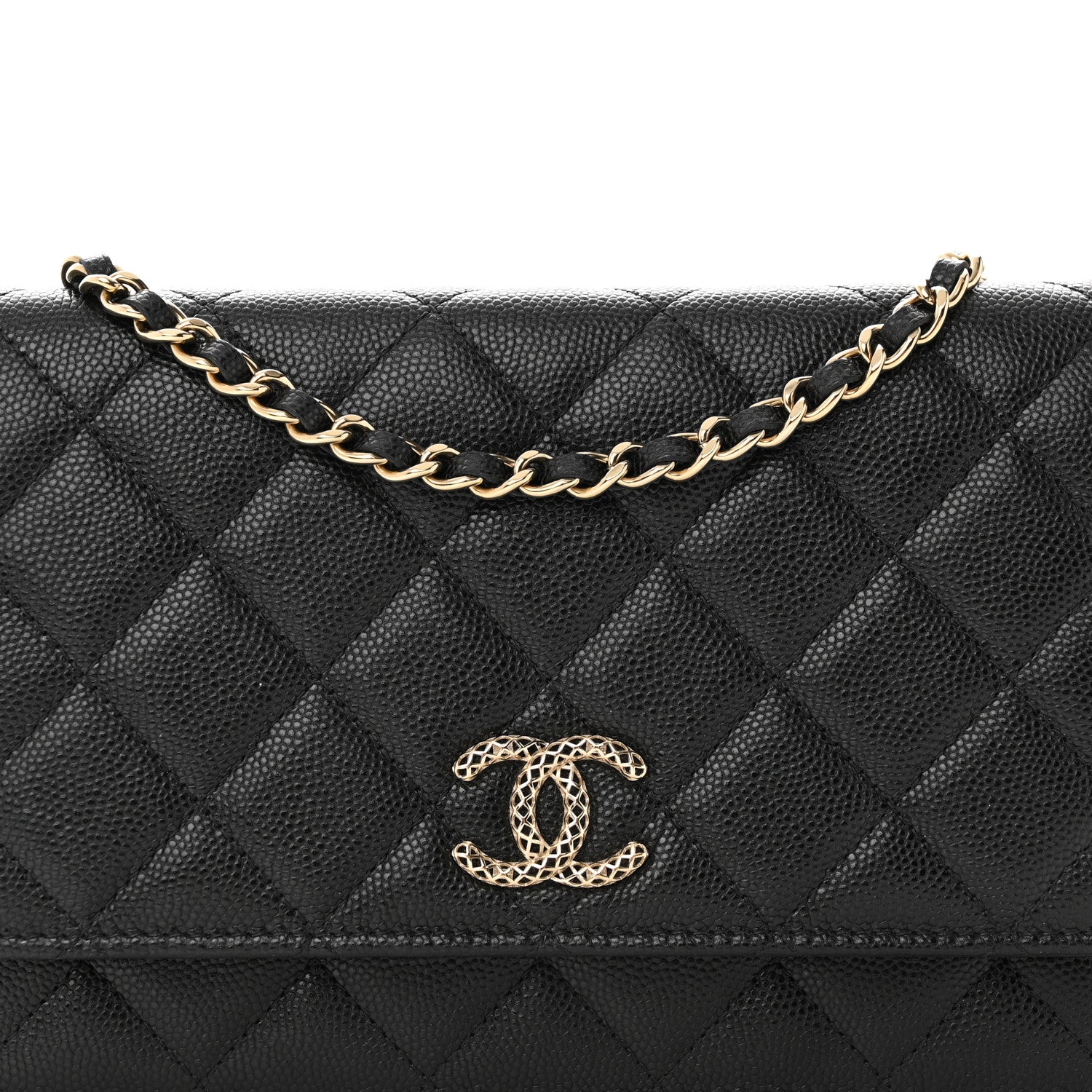 Chanel Caviar Quilted Perforated Metal CC Wallet On Chain WOC Black 9 of 12