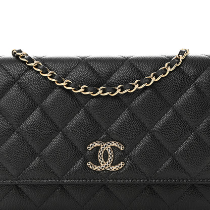 Chanel Caviar Quilted Perforated Metal CC Wallet On Chain WOC Black 9 of 12