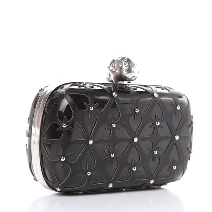 Alexander McQueen Lambskin Cutout Embellished Skull Box Clutch Black 3 of 10