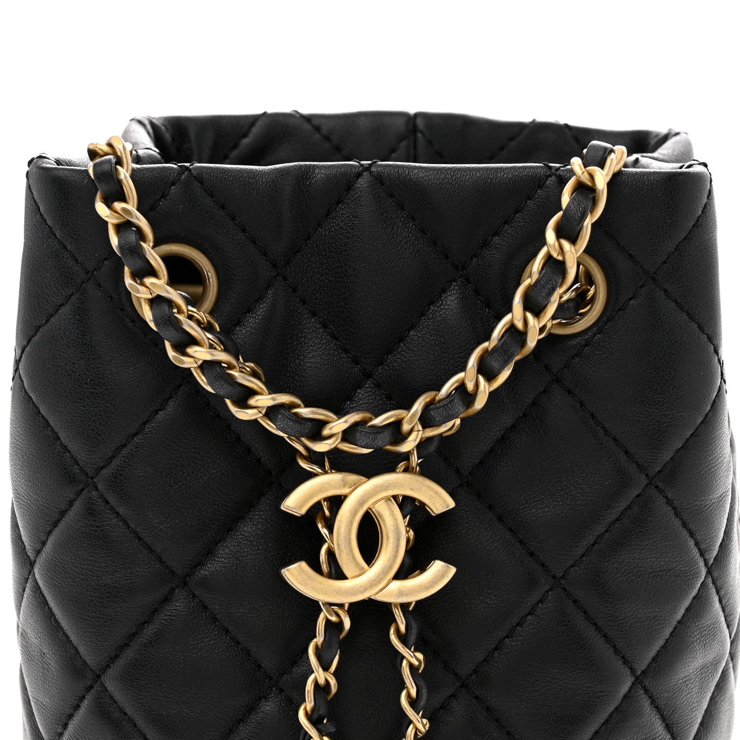 Chanel Lambskin Quilted Small Pearl Crush Bucket Bag Black 8 of 12