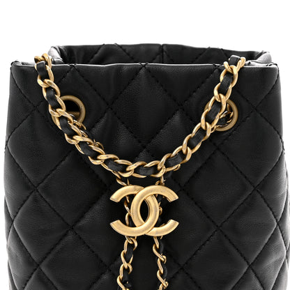 Chanel Lambskin Quilted Small Pearl Crush Bucket Bag Black 8 of 12