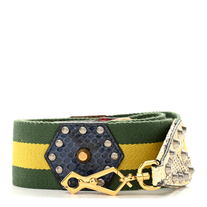 Gucci Snakeskin Canvas Web Shoulder Strap Green Yellow 1 of 4