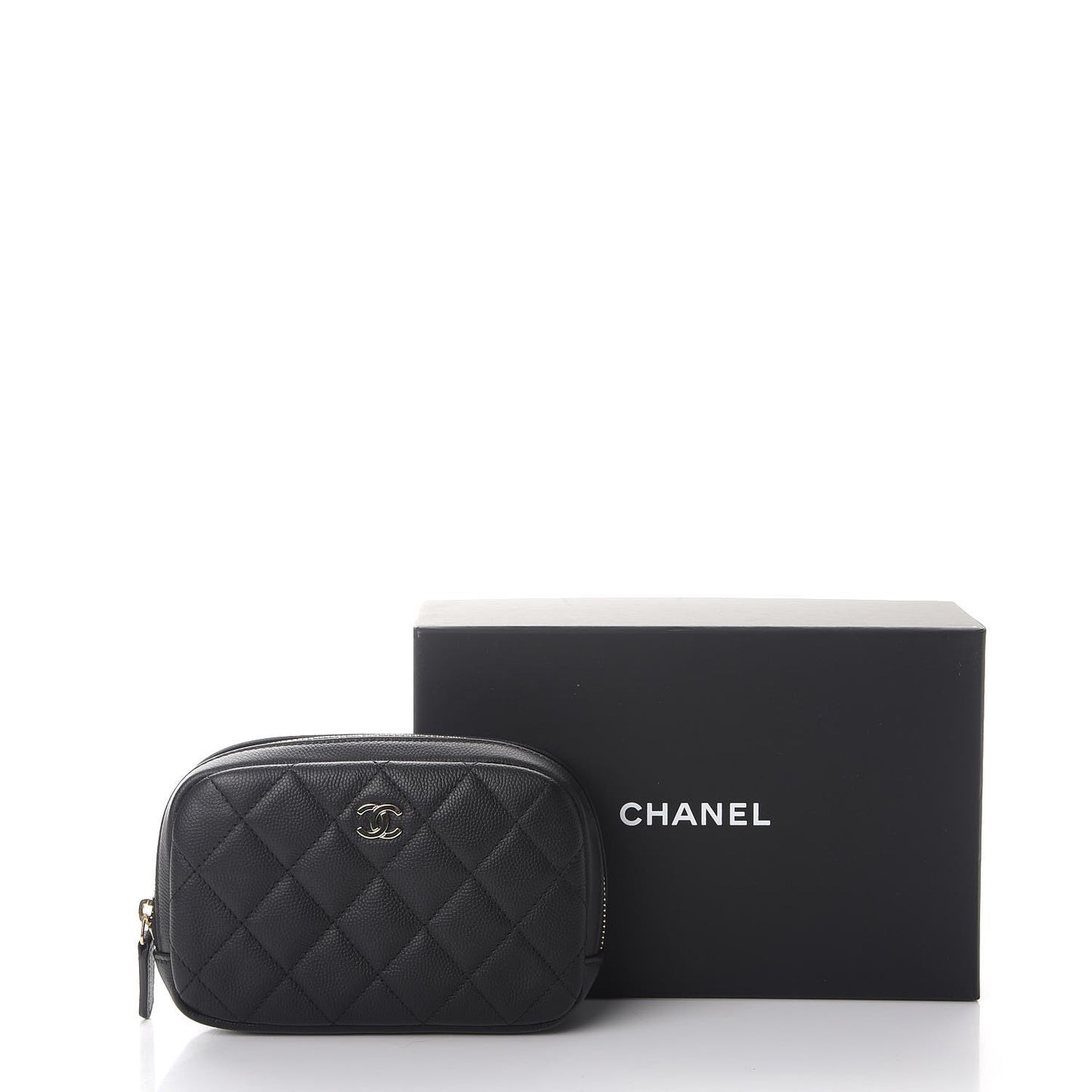 Caviar Quilted Small Curvy Pouch Cosmetic Case Black
