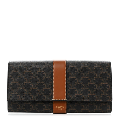 Celine Canvas Triomphe Continental Wallet Tan 1 of 9