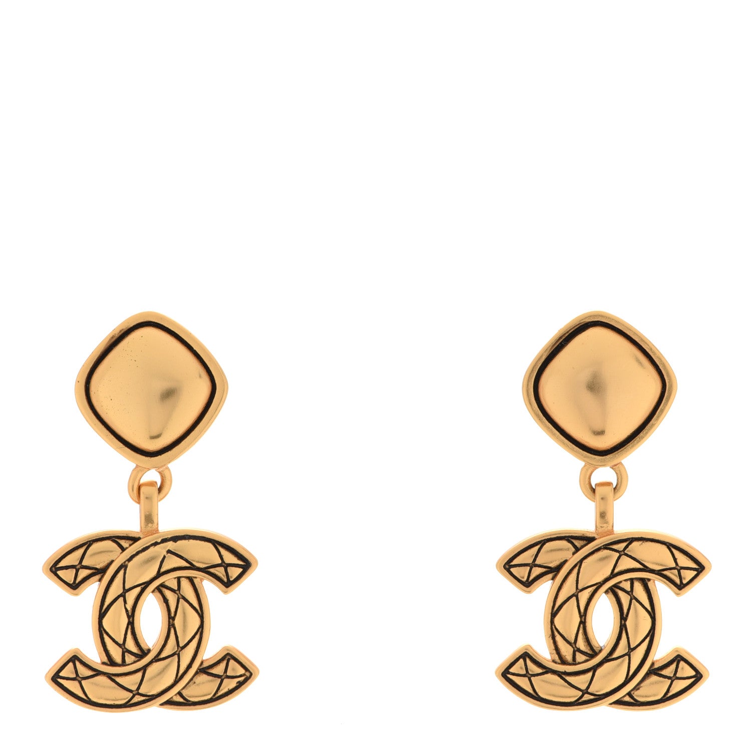 Chanel Metal Quilted CC Drop Earrings Gold 1 of 4