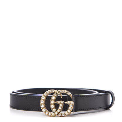 Gucci Calfskin Pearl Double G 20mm Belt 65 26 Black Cream 1 of 6