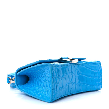 Balenciaga Shiny Calfskin Crocodile Embossed Hourglass Top Handle Bag XS Cyan 4 of 11