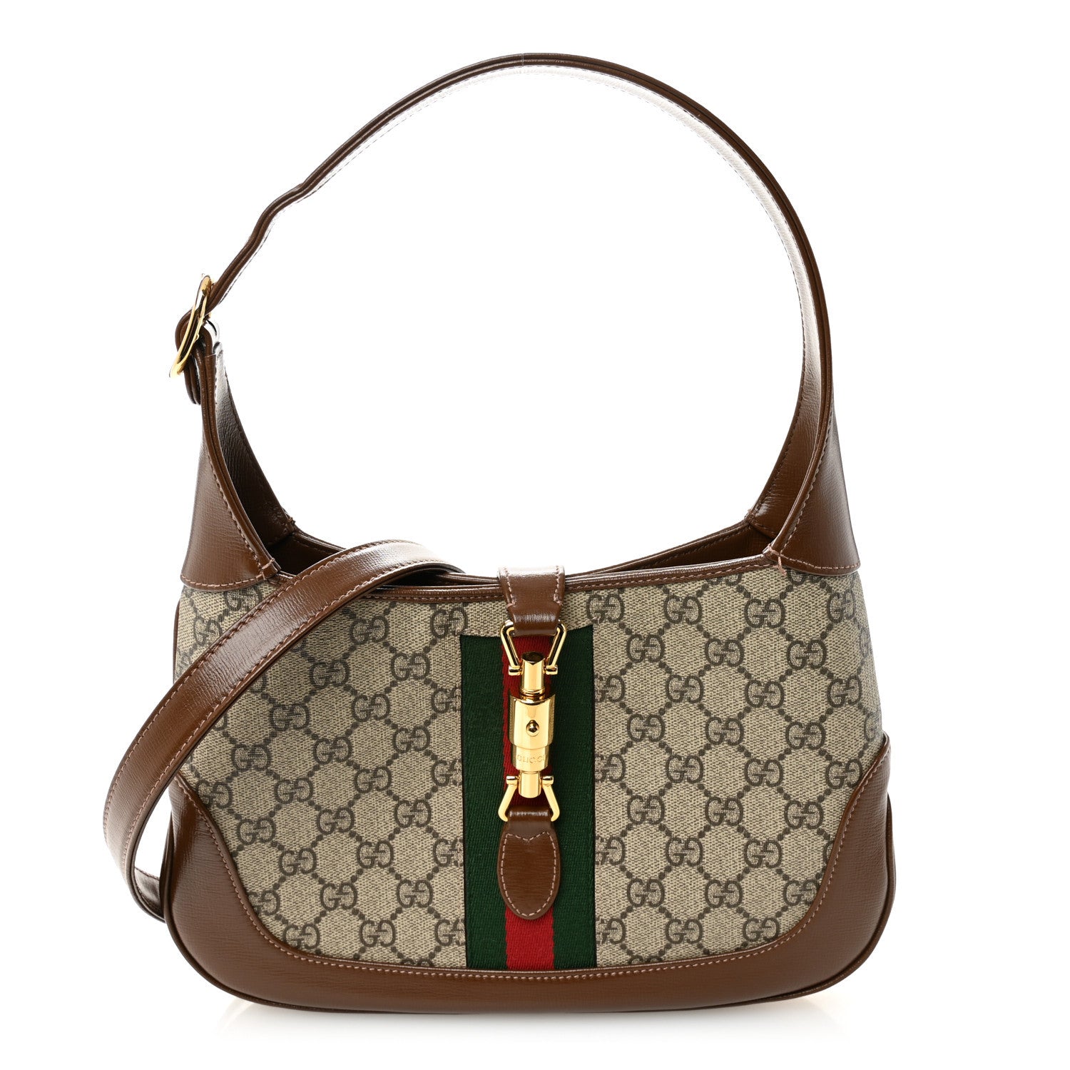 Gucci GG Supreme Monogram Azalea Calfskin Web Small Jackie 1961 Hobo Beige Ebony Brown Sugar 1 of 13
