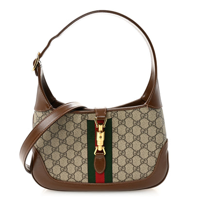 Gucci GG Supreme Monogram Azalea Calfskin Web Small Jackie 1961 Hobo Beige Ebony Brown Sugar 1 of 13