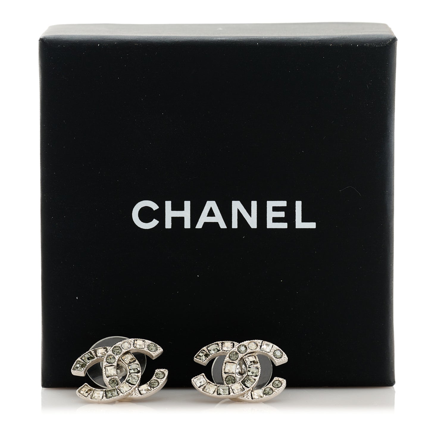 Baguette Crystal CC Earrings Silver