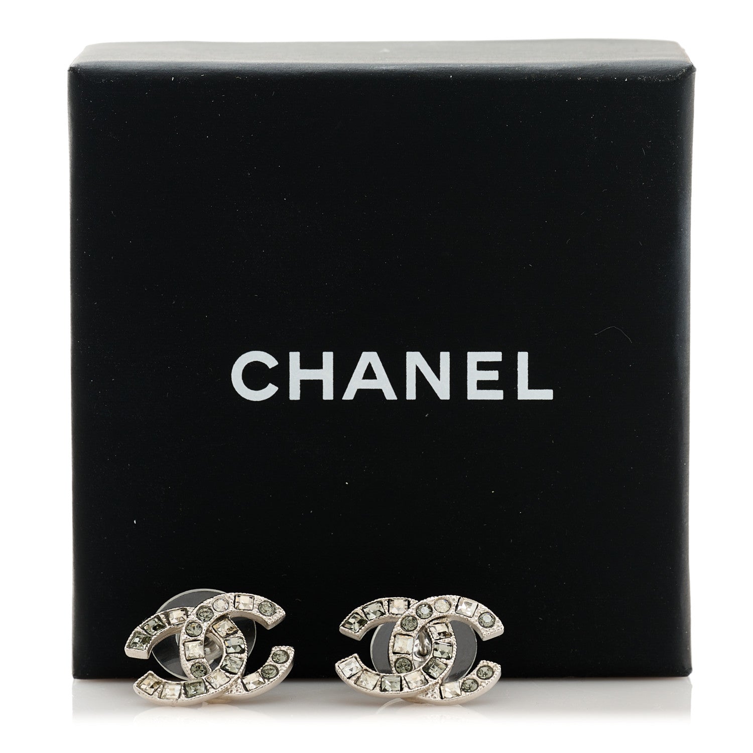 Chanel Baguette Crystal CC Earrings Silver 5 of 5