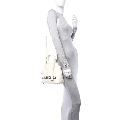 Balenciaga Signature Grained Calfskin Logo S Ville Top Handle Bag White Black 2 of 10