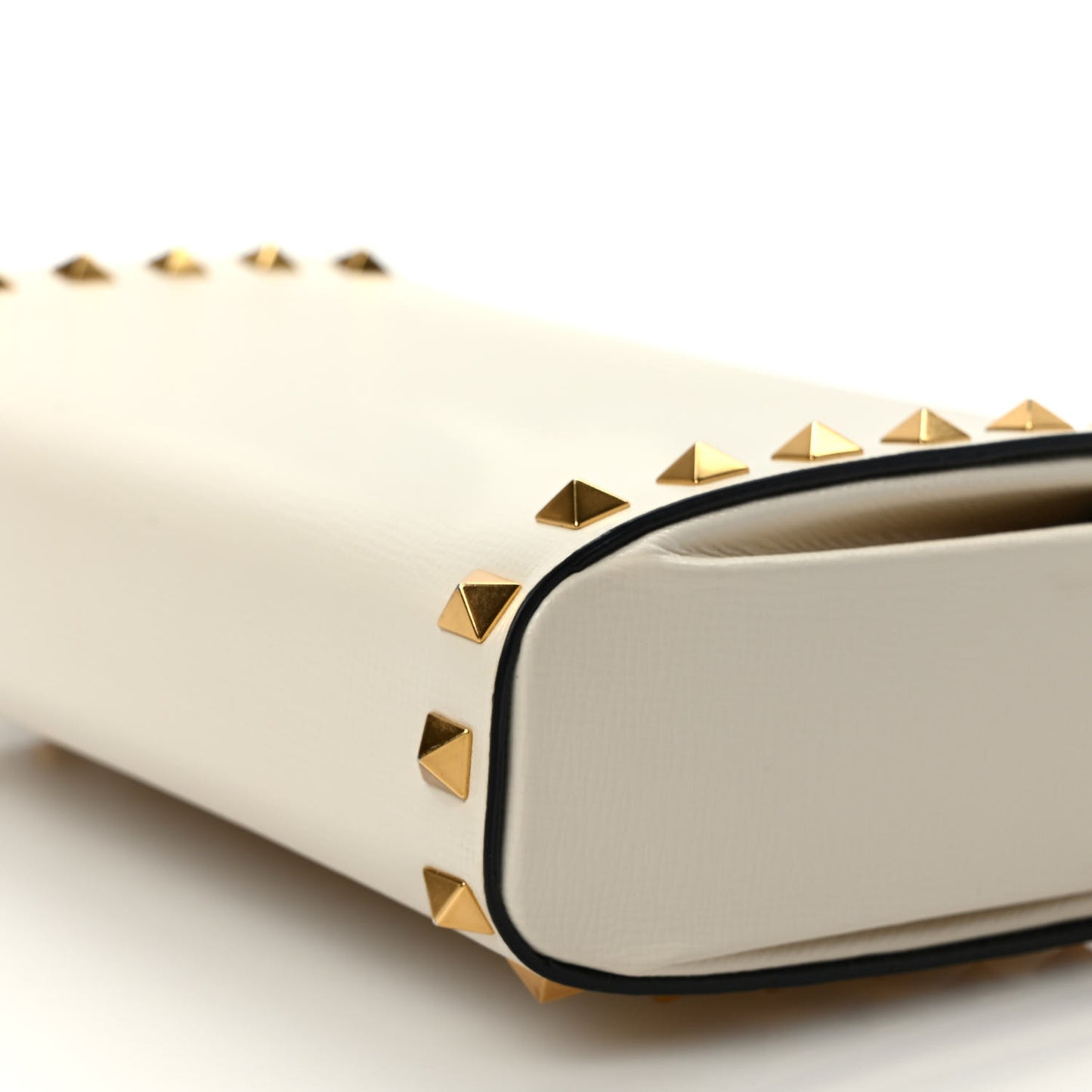 Grainy Calfskin Rockstud Alcove Box Clutch Ivory