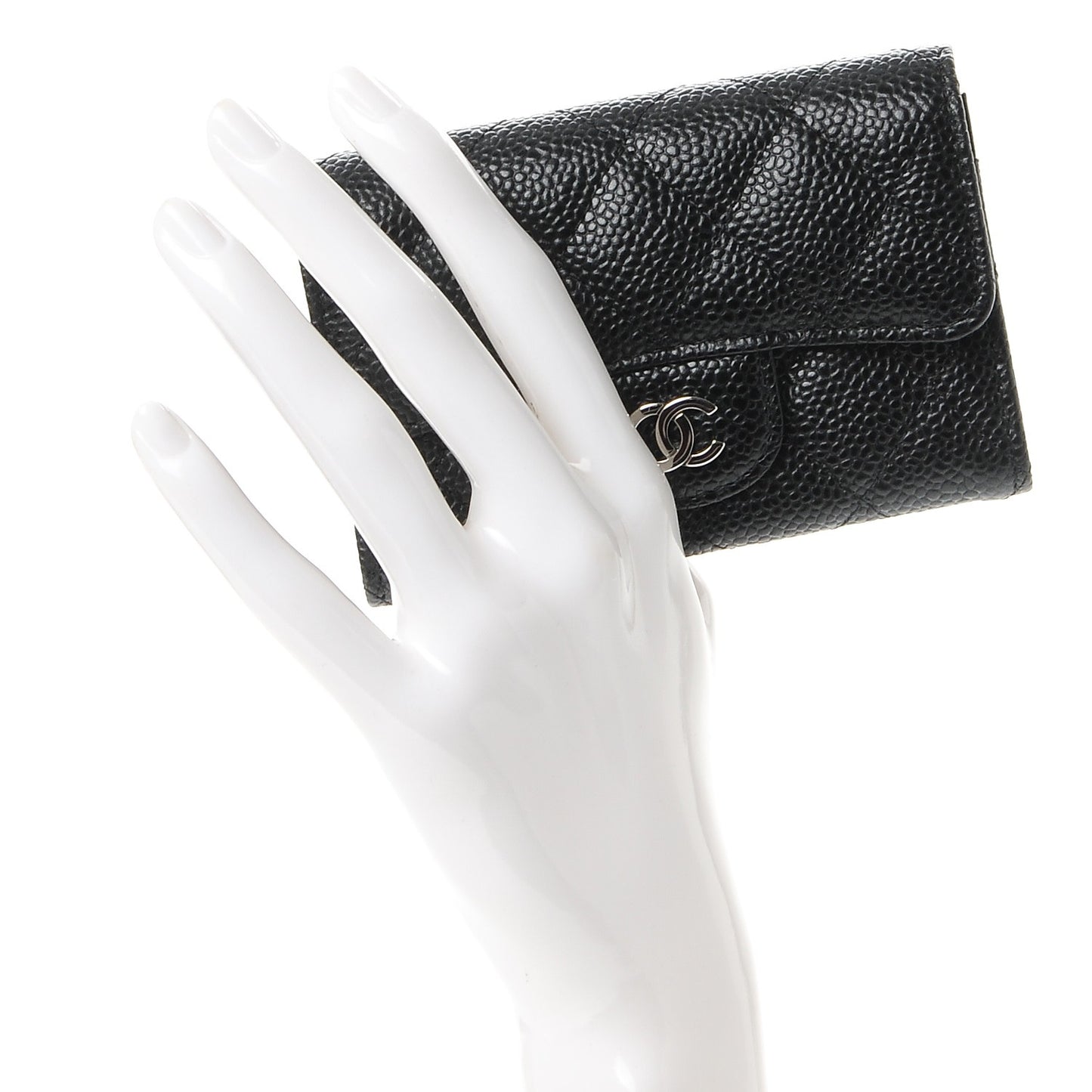 Caviar Quilted Flap Card Holder Black