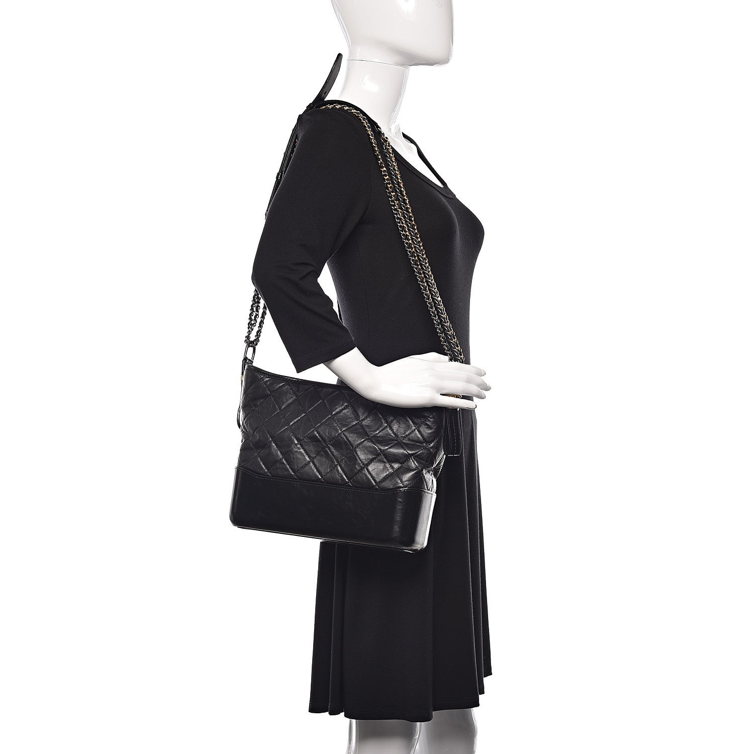 Chanel Aged Calfskin Quilted Medium Gabrielle Hobo Black 2 of 9