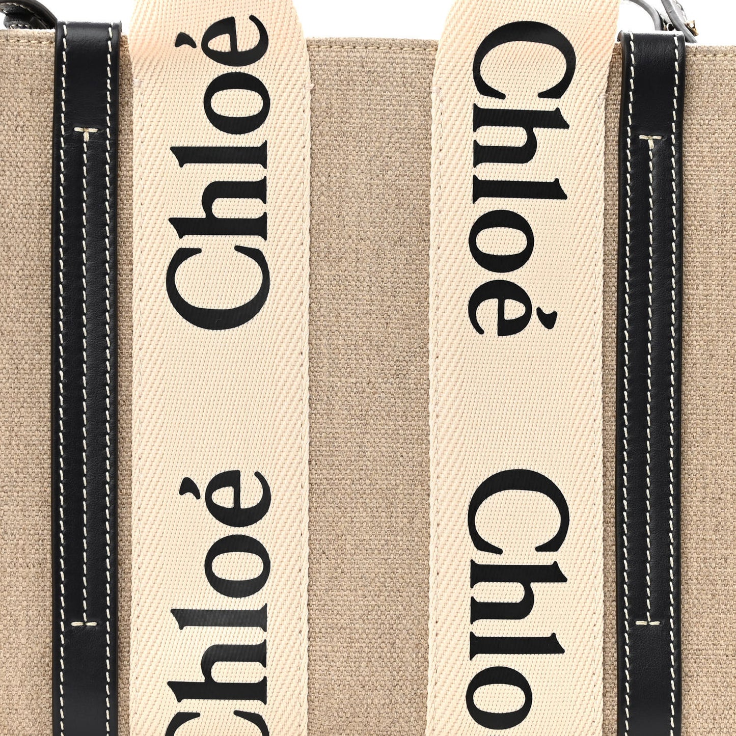 Linen Calfskin Small Woody Ribbon Tote With Strap White Navy