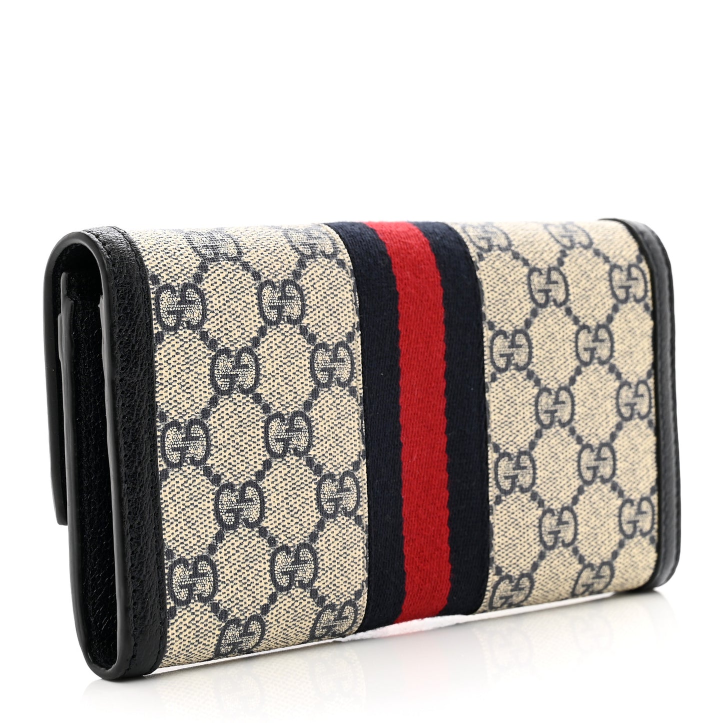 GG Supreme Monogram Textured Calfskin Web Ophidia Continental Wallet Beige Blue