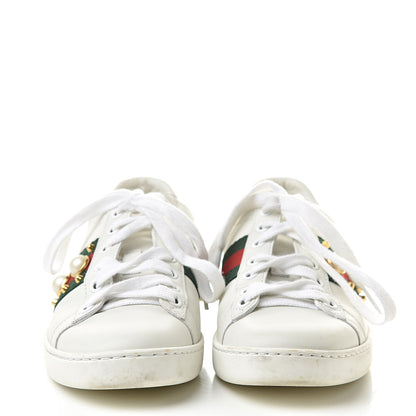 Gucci Calfskin Web Pearl Studded Womens Ace Sneakers 34 White 2 of 16