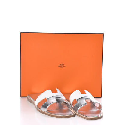Hermes Metallic Nappa Box Oran Sandals 37.5 White Gris Argente 12 of 12
