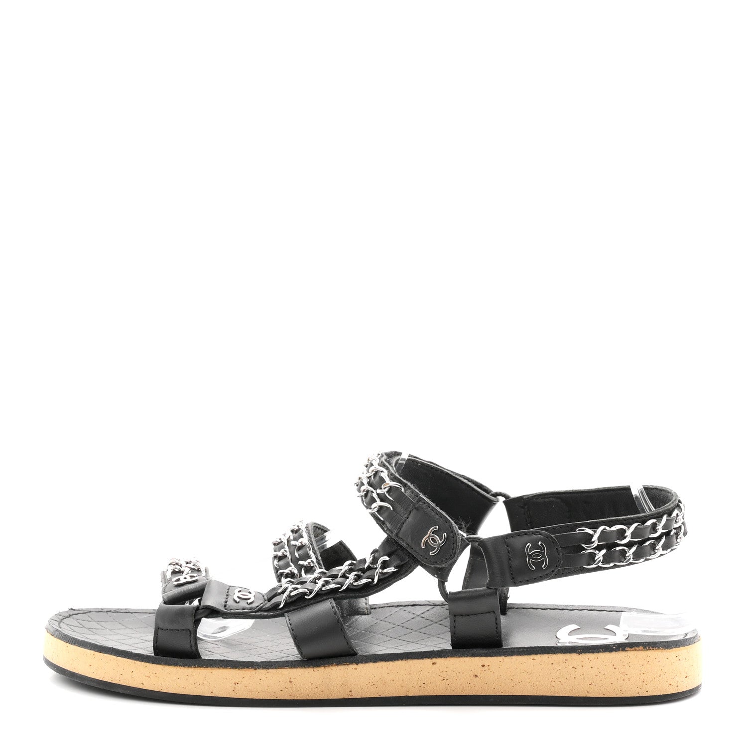 Chanel Lambskin Chain Sandals 41 Black 1 of 9