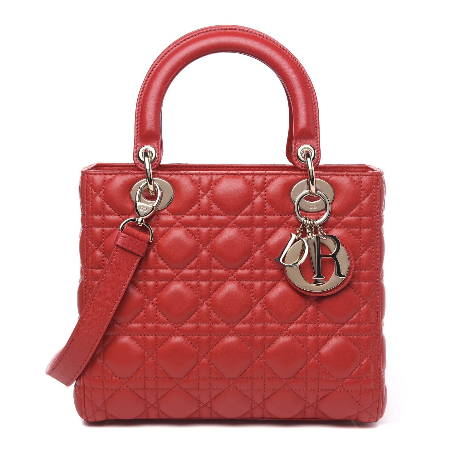 Lambskin Cannage Medium Lady Dior Red
